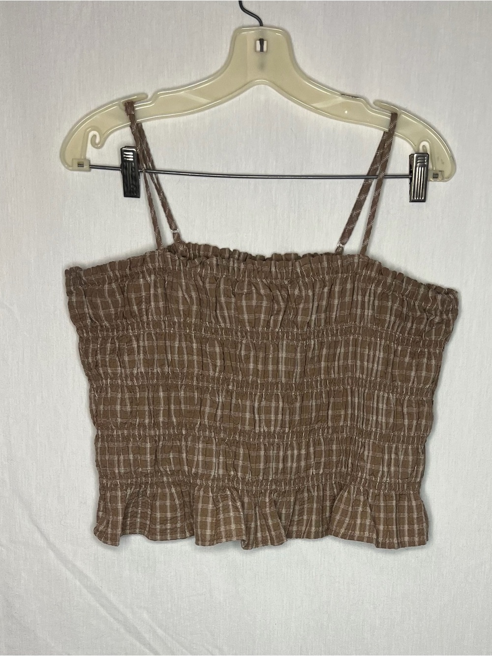 No Boundaries Smocked Plaid Crop Cami Top XXL Brown Cottagecore Y2K